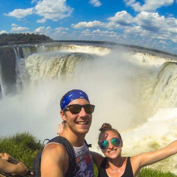 Travel Couple at Iguazu Falls in Brazil