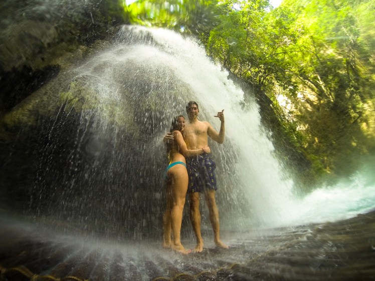 On the raft ride under Kawasan Falls