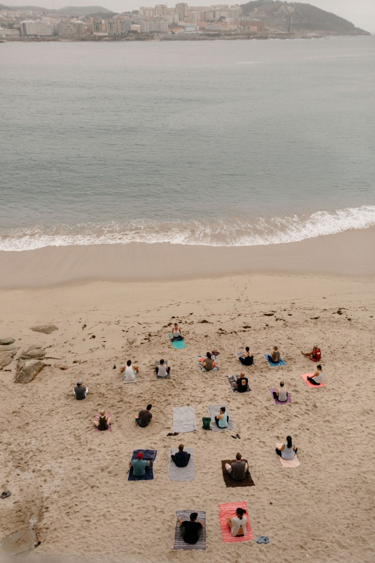 Yoga class on the beach