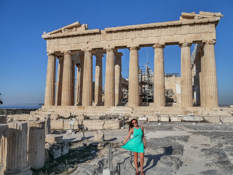 In the dress I bought in Nafplio at the Acropolis in Athens, Greece