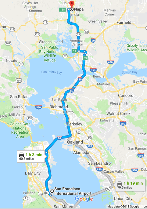 SanFranciscoAirport.toNapa.GoogleMap.go4theglobe.png