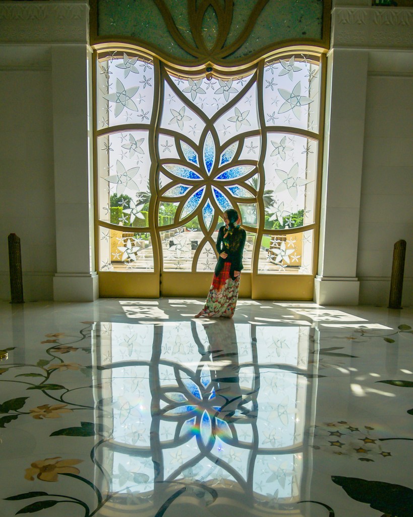 Stained glass inside the Sheikh Zayed Mosque