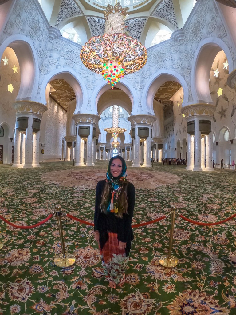 Krista inside Sheikh Zayed Mosque