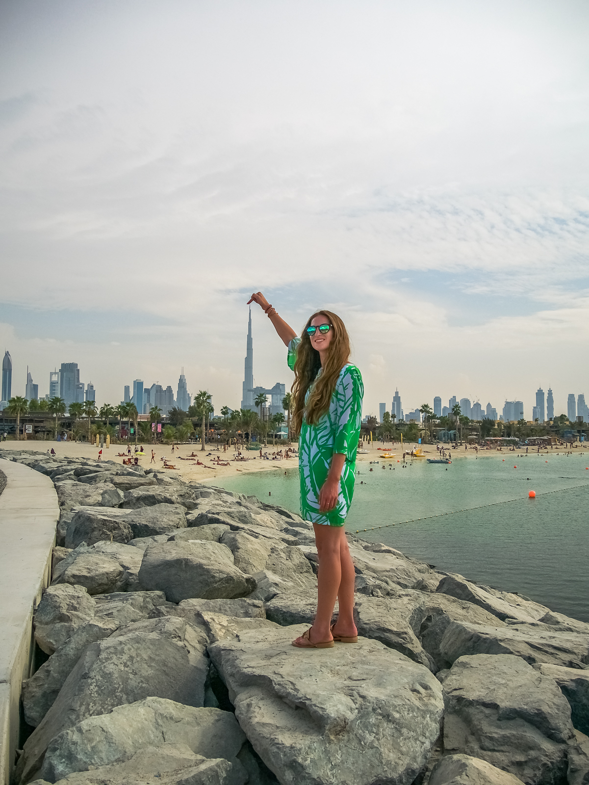 La Mer Beach with view of Burj Khalifa