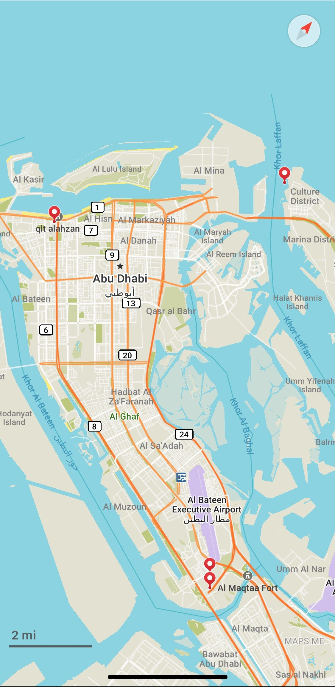 Screenshot of Maps.me map of Abu Dhabi