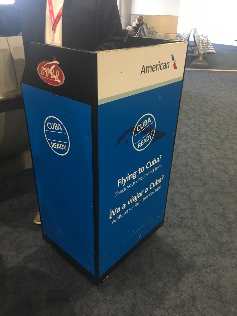 Cuba visa checkpoint in Miami Airport with American Airlines