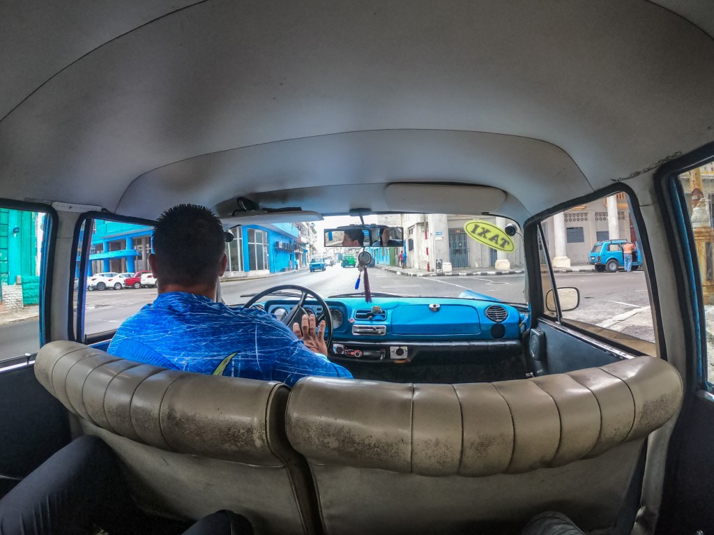Inside a taxi colectivo in Cuba