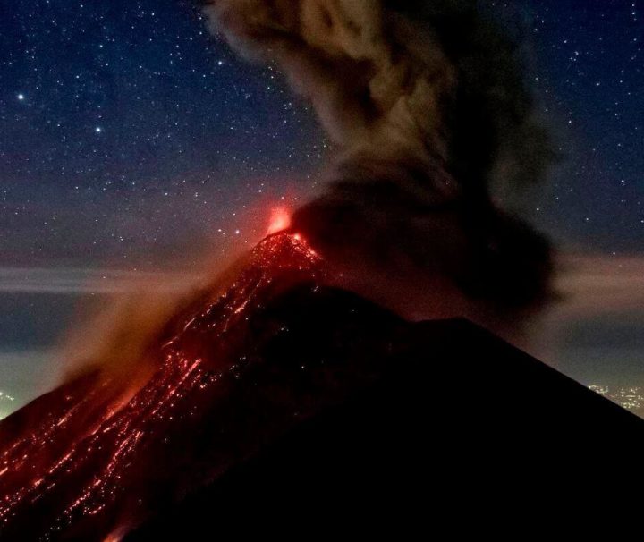 Fuego erupting at night